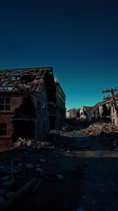 Cluster of Buildings in Destroyed Small Town