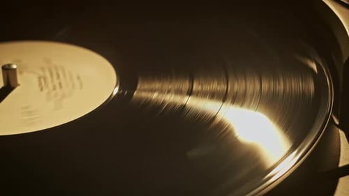 Vintage Vinyl Record Spinning CloseUp on the Retro Turntable