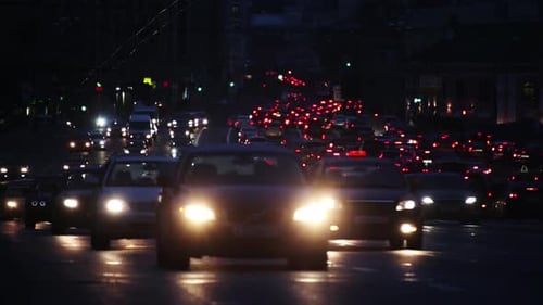 Evening Car Traffic at Rush Hour in City