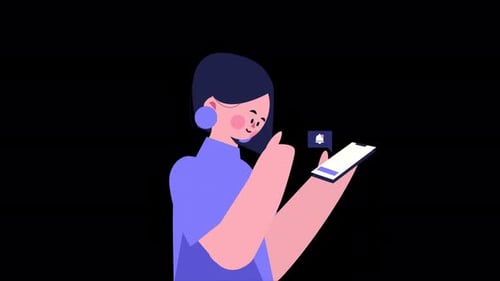 Influencer Girl Surfing in Social Media Alpha Channel 4K