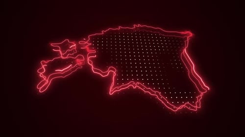 Neon Outline Map of Estonia with Digital Grid Animation
