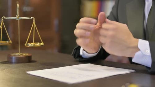 Close up of Angry Male Judge Hand Talking Gesture