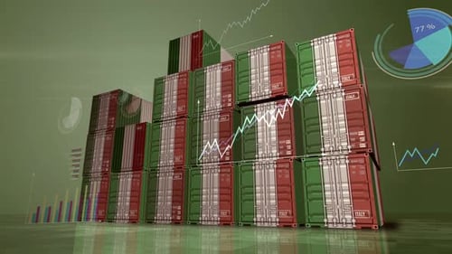 Italy export cargo containers with diagrams charts