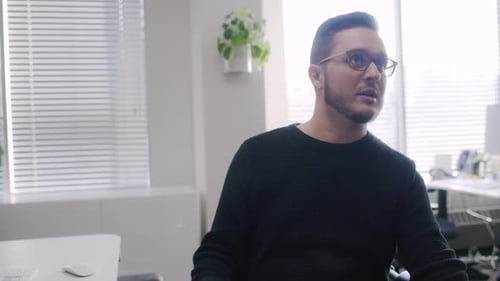 Businessman Talking and Gesturing in Office 3034 Years