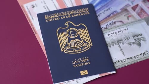 OAE passport for travelling, flying and doing business. Arabic document, id