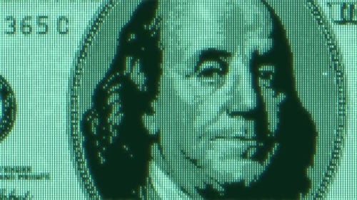 Green Digital 100 Dollar Bill Abstract Background with Binary Code Business and CBDC Finance Concept