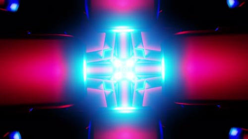 Cyan Kaleidoscopic Star VJ Loop with Neon Magenta Reflections and Glow