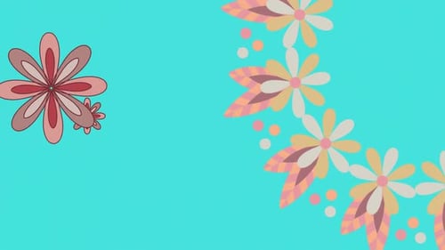 Animation eines sich drehenden Kreises von Frühlingsblumen auf blauem Hintergrund