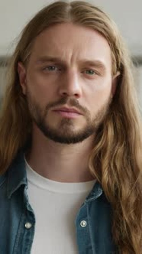 Headshot Close Up Concentrated Caucasian Man Guy Student European Male Looking at Camera Negative