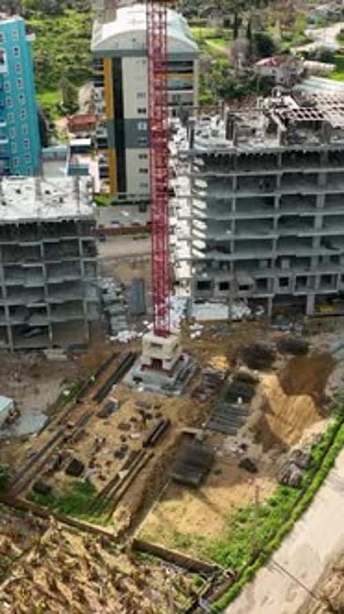 Vertical Video Aerial View Construction Site Work on Site