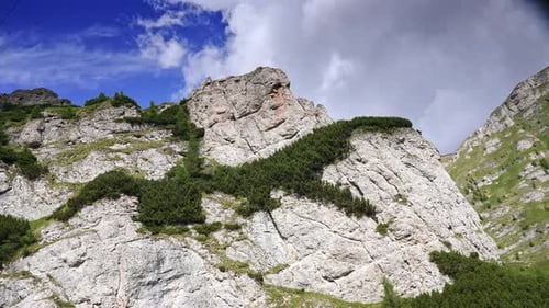 Nos acercamos a la roca blanca del acantilado con algo de vegetación en la parte superior.