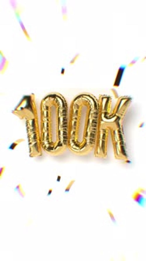 Animated Gold 100K Celebration with Falling Confetti
