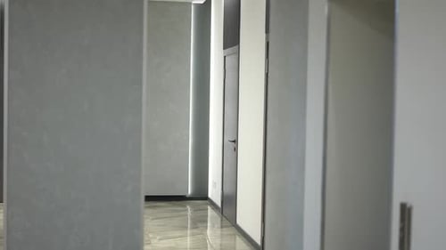Modern New Office Hallway with Square Column and Doors Indoors