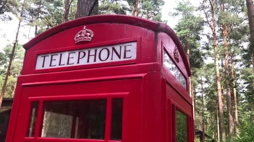 Panning Around a Traditional Red British Phone Box in the Middle of a Forest | Cumbria, Scotland | H