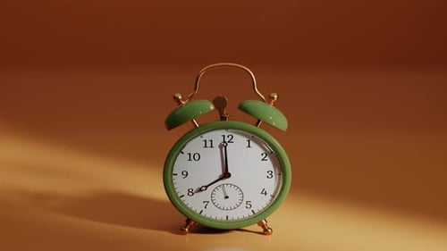 Green Alarm Clock Wobbling on Tabletop Animation