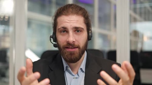 Positive Entrepreneur Having Online Meeting with Business Team in Office