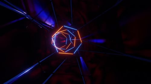 Colorful abstract tunnel with neon lights. Infinitely looping animation
