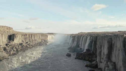 Aerial View of Iceland Iconic Waterfalls and Canyons on a Summer Day
