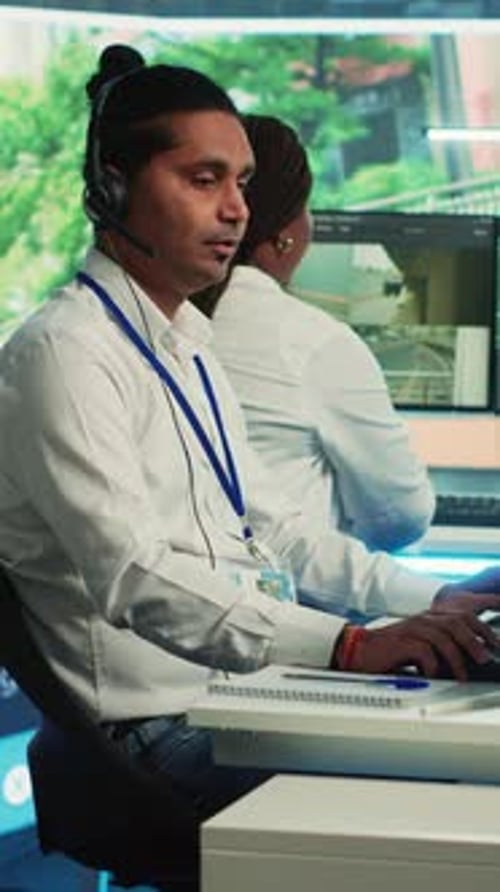 Vertical Video Indian Call Center Operator Gathers Location and Gps Coordinates