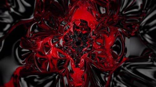 Abstract Red Black Glossy Liquid Dynamic Fractal Art Design Tunnel. 4k Vidios