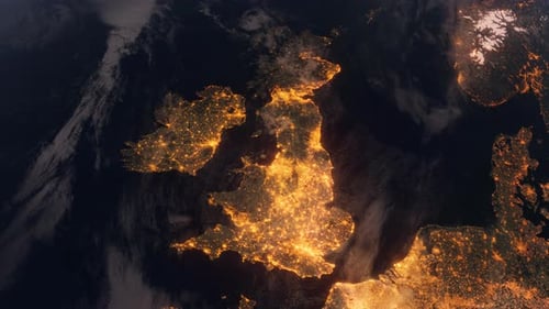 Planet Earth at Night. British Isles. View from Space Orbit