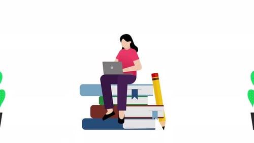 Flat Design Education Concept Animation with Student and Books