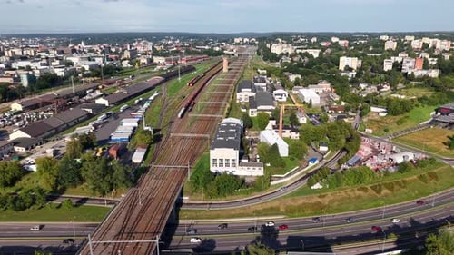 Drone Footage Capturing Rail Yard in Vilnius, Lithuania