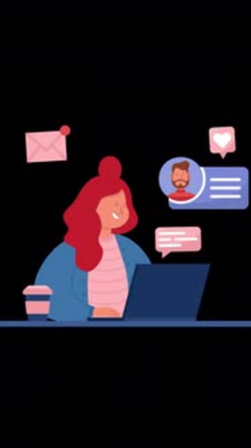 Happy Woman Chatting Or Dating With Boyfriend Online On Vertical On Alpha Channel