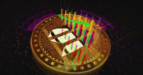 Solana SOL stablecoin cryptocurrency golden rotating coin loop on chart
