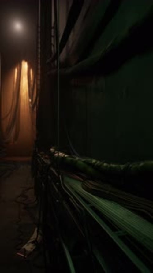 Dimly Lit Room With Green Curtain