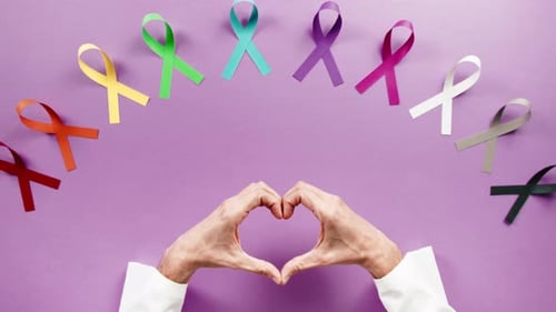 Doctor Making an Heart for World Cancer Day Flat Layer Background