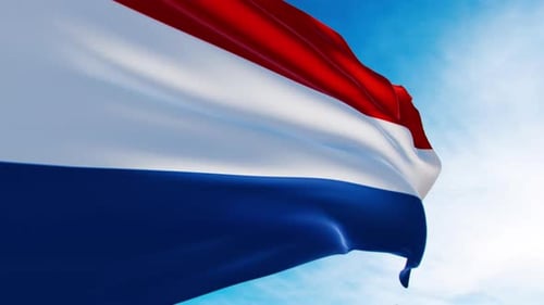 Realistic Waving Dutch Flag Against a Clear Blue Sky