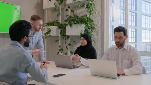 Team Employees Corporate Staff Businessmen Multiracial Businesswoman Discuss Documents at Office