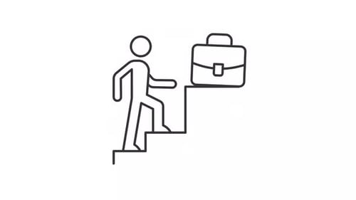 Minimalist Business Success Icon Animation: Figure Climbing Stairs