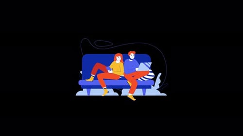 Animated Flat Design: People on a Couch with Laptop