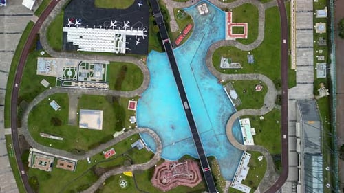 Miniaturk miniature park in Istanbul, drone top-down fly above shot