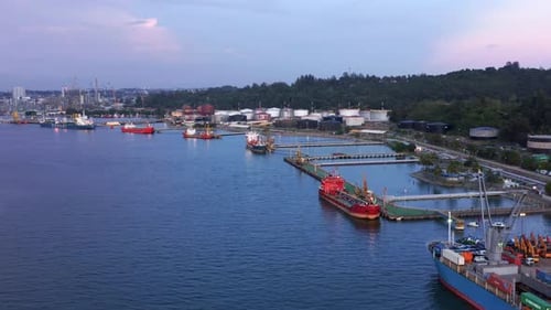Aerial View Of Balikpapan Port In Kalimantan, Indonesia - Drone Shot