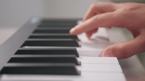 Hands Play Digital Piano Close Up