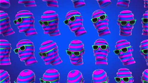 Neon Striped Human Heads 3D Looping Abstract Background