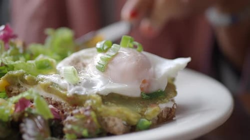 Delicious Avocado Toast with Egg and Salad Close Up