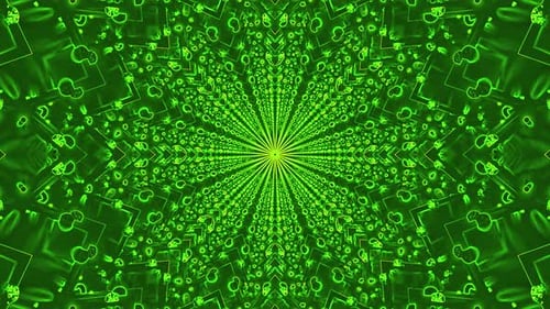 Vibrant green kaleidoscope background with intricate geometric patterns radiating from the center, p