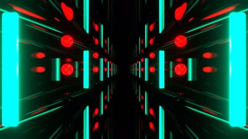 Unendlicher Spiegelkorridor in Rot und Türkis mit Neonbeleuchtungshintergrund Vj Loop I 4K
