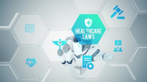 Robotic Hand Interacts with Futuristic Healthcare Laws Interface
