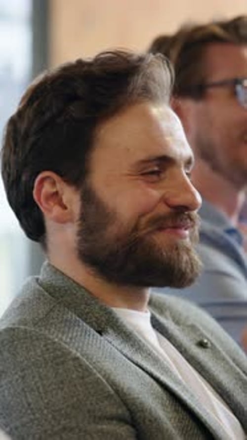 Business, applause and man with smile, celebration for profit increase and support for stock market
