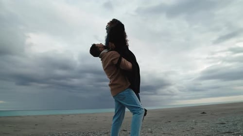 Couple Lovely Hug Together On The Beach