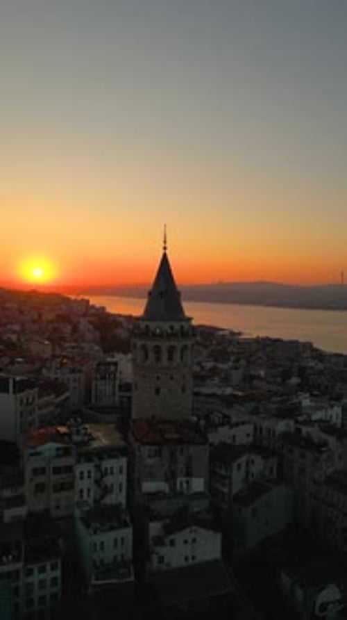 4K Cinematic drone footage featuring Istanbul’s iconic Galata Tower rising above the historic Beyoğl