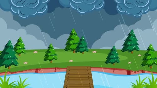 Rainy Day in Nature Flat Design Animation