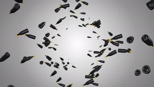 Falling Dark Bottles with Yellow Caps Background Loop