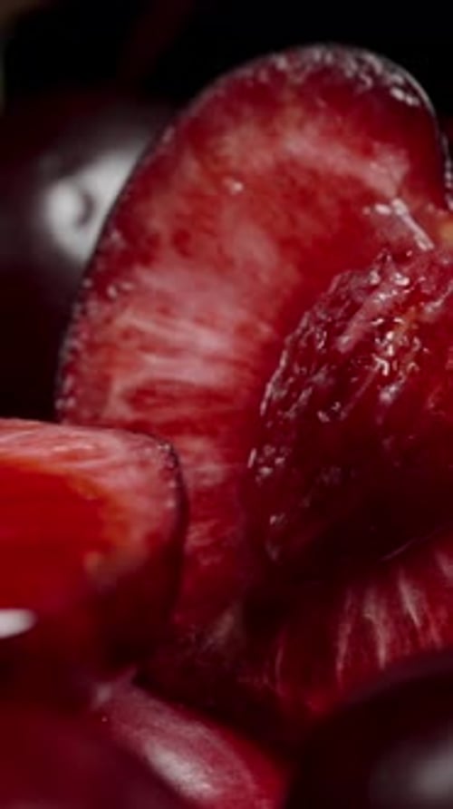 Close up of Red Cherries and Dripping Juice