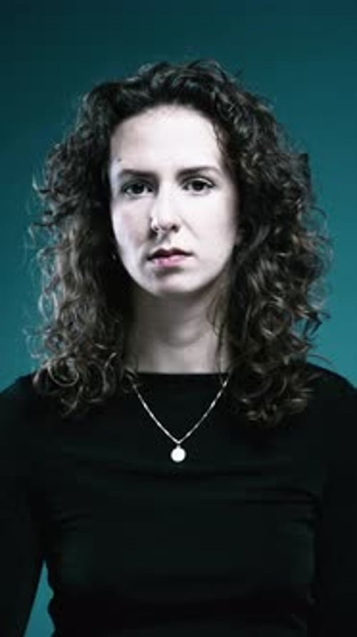 Young Woman Gesturing 'No' in Studio Close-up